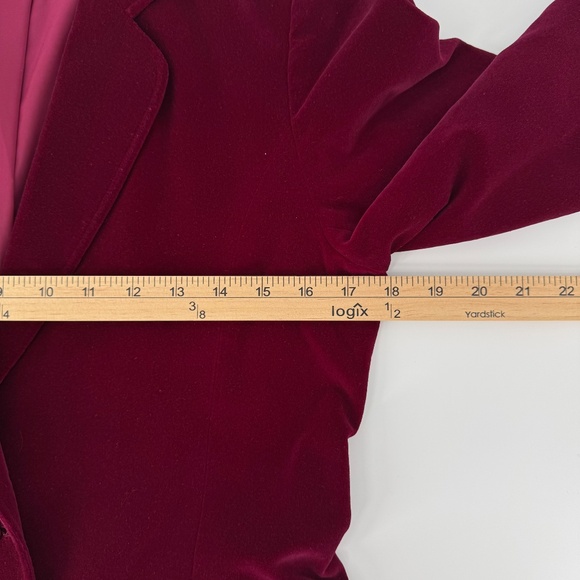 Vtg Mulberry Street Velvet Blazer Size 9/10 Wine Berry Red Holiday Party Preppy - Picture 9 of 15